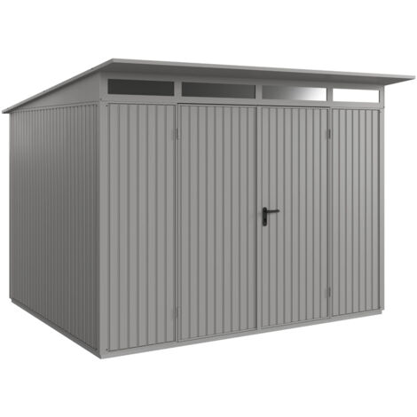 Hörmann Metall-Gerätehaus Berry Classic mit Pultdach Typ 3, 313 x 283 cm, graualuminium, 8,9 m², 2-flüglige Tür
