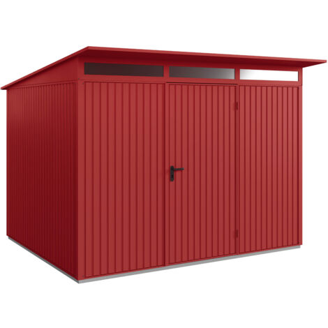 Hörmann Metall-Gerätehaus Berry Classic mit Pultdach Typ 3, 313 x 283 cm, purpurrot, 8,9 m², 1-flüglige Tür