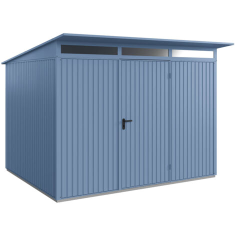 Hörmann Metall-Gerätehaus Berry Classic mit Pultdach Typ 3, 313 x 283 cm, taubenblau, 8,9 m², 1-flüglige Tür