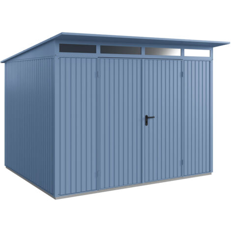 Hörmann Metall-Gerätehaus Berry Classic mit Pultdach Typ 3, 313 x 283 cm, taubenblau, 8,9 m², 2-flüglige Tür