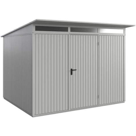 Hörmann Metall-Gerätehaus Berry Classic mit Pultdach Typ 3, 313 x 283 cm, weißaluminium, 8,9 m², 1-flüglige Tür