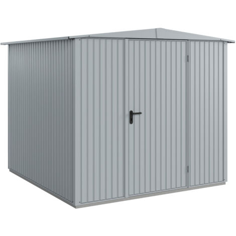 Hörmann Metall-Gerätehaus Berry Classic mit Satteldach Typ 2, 259 x 248 cm, fenstergrau, 6,4 m², 1-flüglige Tür
