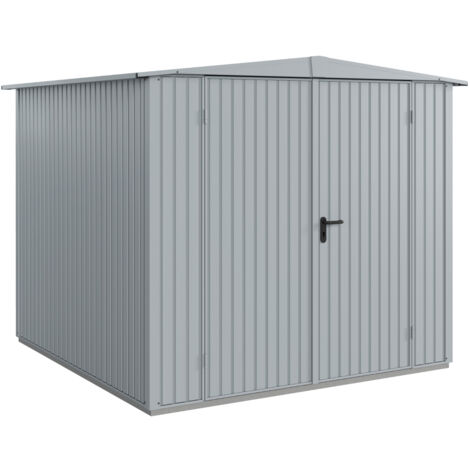 Hörmann Metall-Gerätehaus Berry Classic mit Satteldach Typ 2, 259 x 248 cm, fenstergrau, 6,4 m², 2-flüglige Tür