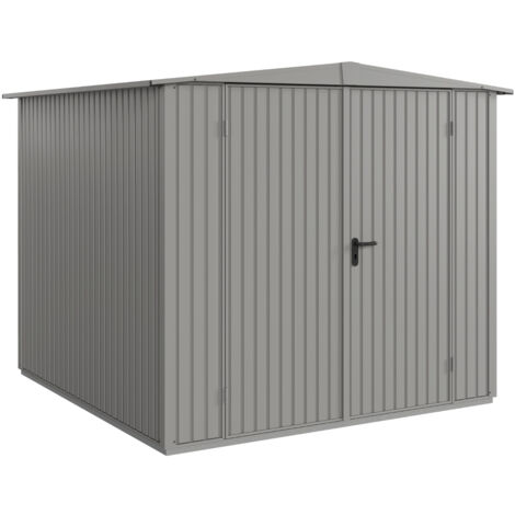Hörmann Metall-Gerätehaus Berry Classic mit Satteldach Typ 2, 259 x 248 cm, graualuminium, 6,4 m², 2-flüglige Tür