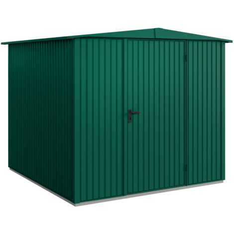 Hörmann Metall-Gerätehaus Berry Classic mit Satteldach Typ 2, 259 x 248 cm, moosgrün, 6,4 m², 1-flüglige Tür