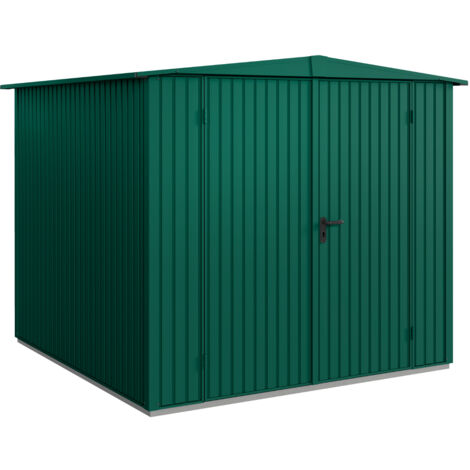 Hörmann Metall-Gerätehaus Berry Classic mit Satteldach Typ 2, 259 x 248 cm, moosgrün, 6,4 m², 2-flüglige Tür