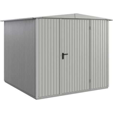 Hörmann Metall-Gerätehaus Berry Classic mit Satteldach Typ 2, 259 x 248 cm, weißaluminium, 6,4 m², 1-flüglige Tür