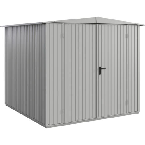 Hörmann Metall-Gerätehaus Berry Classic mit Satteldach Typ 2, 259 x 248 cm, weißaluminium, 6,4 m², 2-flüglige Tür