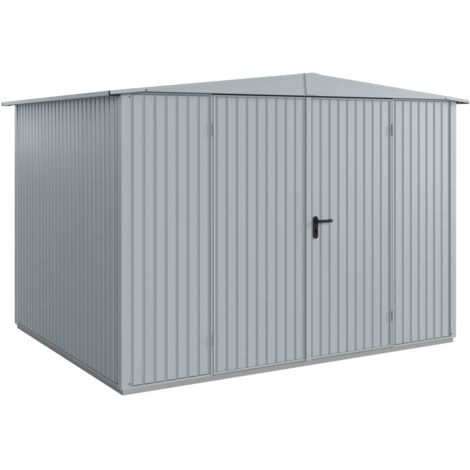 Hörmann Metall-Gerätehaus Berry Classic mit Satteldach Typ 3, 324 x 248 cm, fenstergrau, 8 m², 2-flüglige Tür