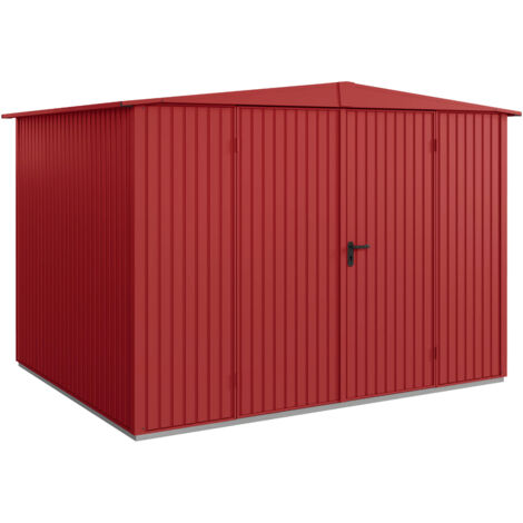 Hörmann Metall-Gerätehaus Berry Classic mit Satteldach Typ 3, 324 x 248 cm, purpurrot, 8 m², 2-flüglige Tür