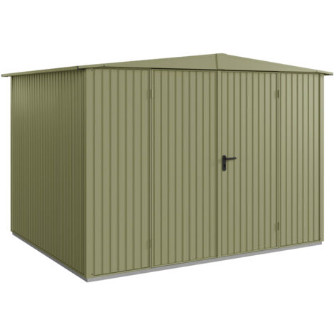 Hörmann Metall-Gerätehaus Berry Classic mit Satteldach Typ 3, 324 x 248 cm, schilfgrün, 8 m², 2-flüglige Tür