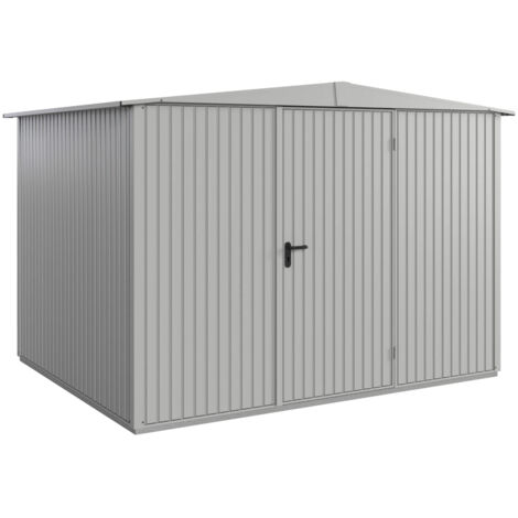 Hörmann Metall-Gerätehaus Berry Classic mit Satteldach Typ 3, 324 x 248 cm, weißaluminium, 8 m², 1-flüglige Tür