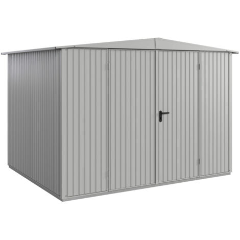 Hörmann Metall-Gerätehaus Berry Classic mit Satteldach Typ 3, 324 x 248 cm, weißaluminium, 8 m², 2-flüglige Tür