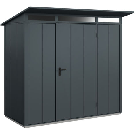Hörmann Metall-Gerätehaus Berry Modern mit Pultdach Typ 1, 248 x 153 cm, anthrazitgrau, 3,8 m², 1-flüglige Tür