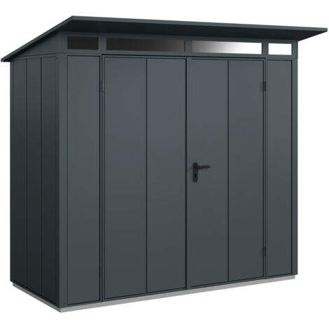 Hörmann Metall-Gerätehaus Berry Modern mit Pultdach Typ 1, 248 x 153 cm, anthrazitgrau, 3,8 m², 2-flüglige Tür