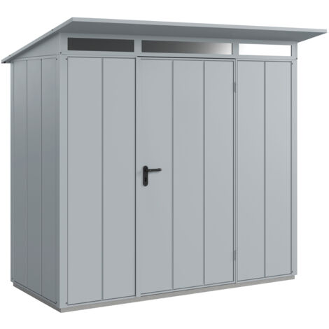Hörmann Metall-Gerätehaus Berry Modern mit Pultdach Typ 1, 248 x 153 cm, fenstergrau, 3,8 m², 1-flüglige Tür