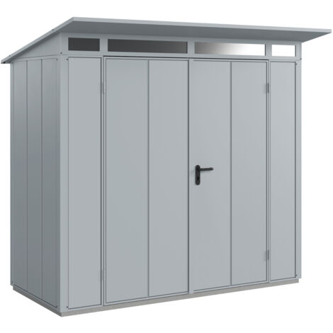 Hörmann Metall-Gerätehaus Berry Modern mit Pultdach Typ 1, 248 x 153 cm, fenstergrau, 3,8 m², 2-flüglige Tür