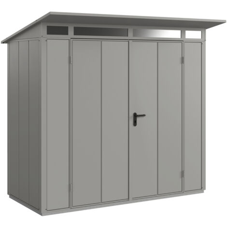 Hörmann Metall-Gerätehaus Berry Modern mit Pultdach Typ 1, 248 x 153 cm, graualuminium, 3,8 m², 2-flüglige Tür