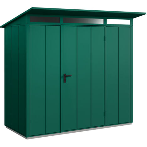 Hörmann Metall-Gerätehaus Berry Modern mit Pultdach Typ 1, 248 x 153 cm, moosgrün, 3,8 m², 1-flüglige Tür