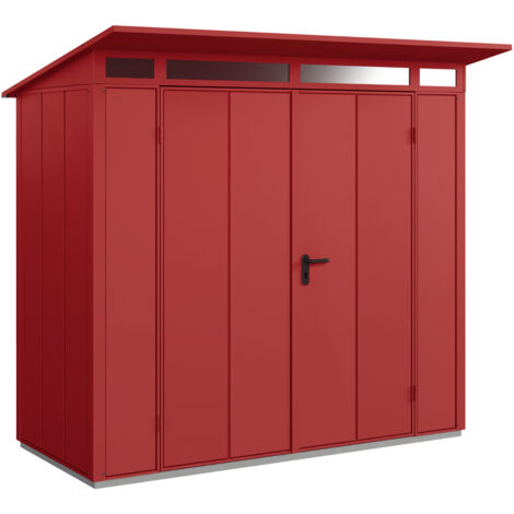 Hörmann Metall-Gerätehaus Berry Modern mit Pultdach Typ 1, 248 x 153 cm, purpurrot, 3,8 m², 2-flüglige Tür