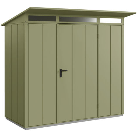 Hörmann Metall-Gerätehaus Berry Modern mit Pultdach Typ 1, 248 x 153 cm, schilfgrün, 3,8 m², 1-flüglige Tür