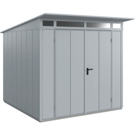 Hörmann Metall-Gerätehaus Berry Modern mit Pultdach Typ 2, 248 x 283 cm, fenstergrau, 7 m², 2-flüglige Tür