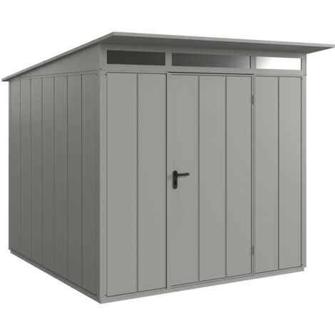 Hörmann Metall-Gerätehaus Berry Modern mit Pultdach Typ 2, 248 x 283 cm, graualuminium, 7 m², 1-flüglige Tür