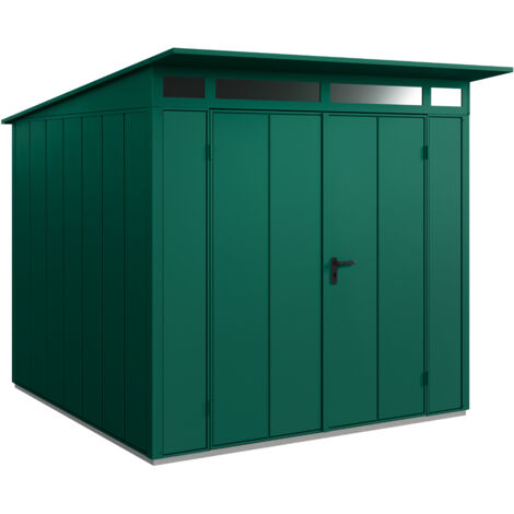 Hörmann Metall-Gerätehaus Berry Modern mit Pultdach Typ 2, 248 x 283 cm, moosgrün, 7 m², 2-flüglige Tür