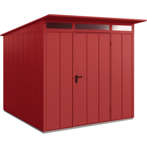 Hörmann Metall-Gerätehaus Berry Modern mit Pultdach Typ 2, 248 x 283 cm, purpurrot, 7 m², 1-flüglige Tür
