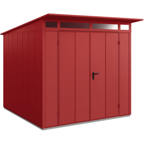 Hörmann Metall-Gerätehaus Berry Modern mit Pultdach Typ 2, 248 x 283 cm, purpurrot, 7 m², 2-flüglige Tür