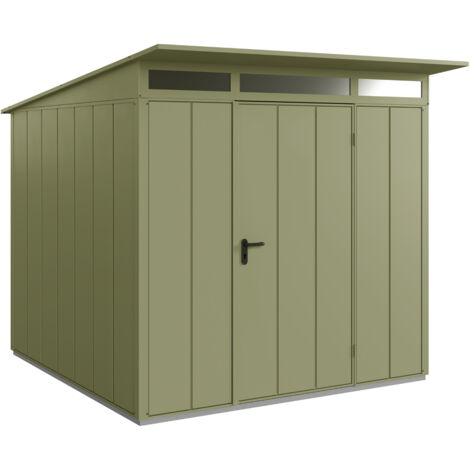 Hörmann Metall-Gerätehaus Berry Modern mit Pultdach Typ 2, 248 x 283 cm, schilfgrün, 7 m², 1-flüglige Tür
