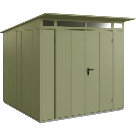 Hörmann Metall-Gerätehaus Berry Modern mit Pultdach Typ 2, 248 x 283 cm, schilfgrün, 7 m², 2-flüglige Tür