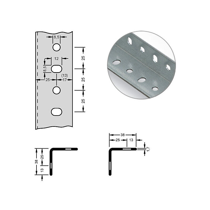 Hofe - Cornière d'acier pour système modulaire, 38 x 38 x 1,7 mm
