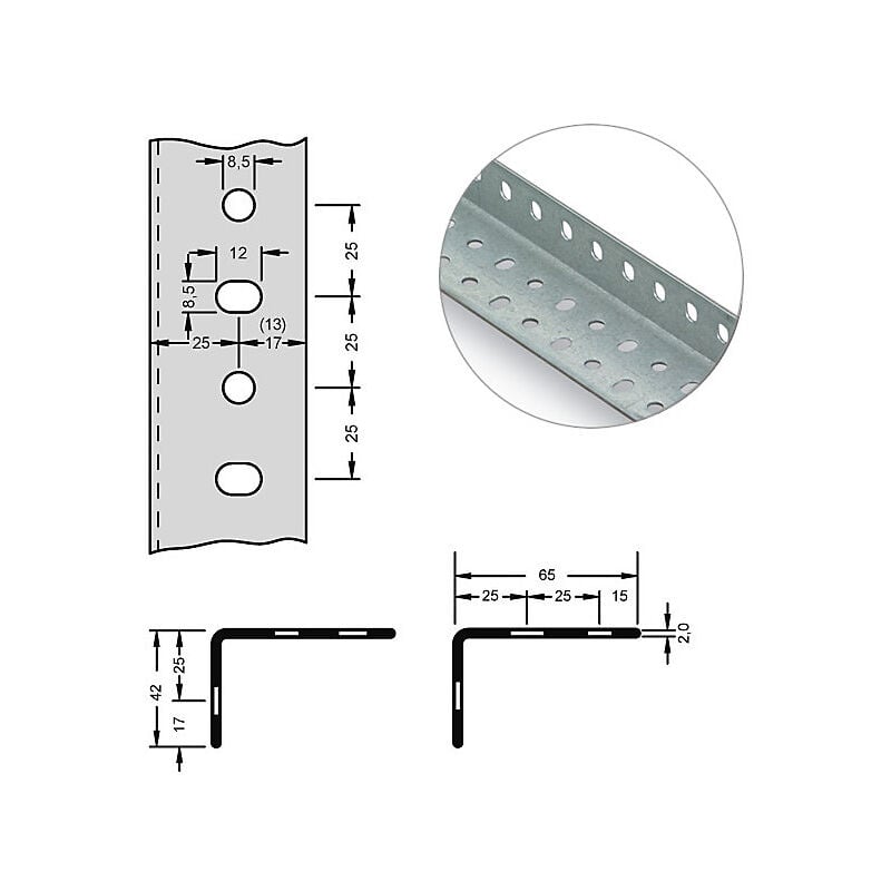 Hofe - Cornière d'acier pour système modulaire, 65 x 42 x 2 mm,