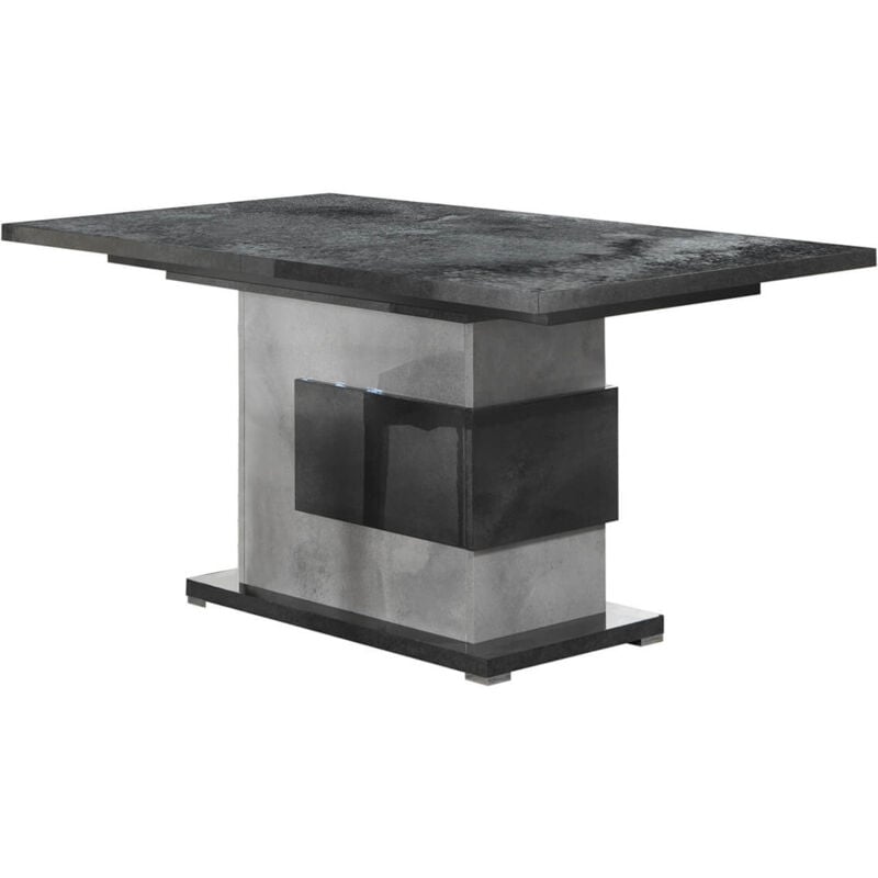 Hoffman - Table de Repas Allongeable à Pied Central Gris Aspect Pierre