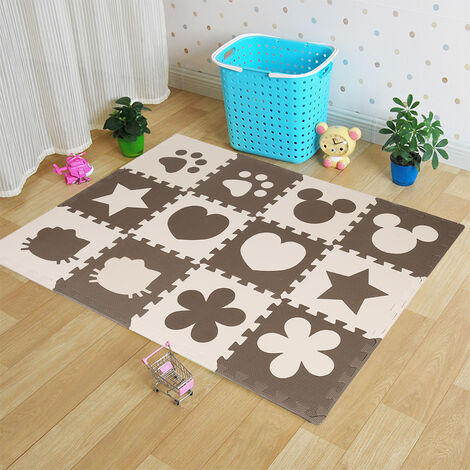 Hofuton 12 Pièces Bébé Enfant Mignon Mousse EVA Puzzle Tapis Ramper Jouet Jeux Couleur Café
