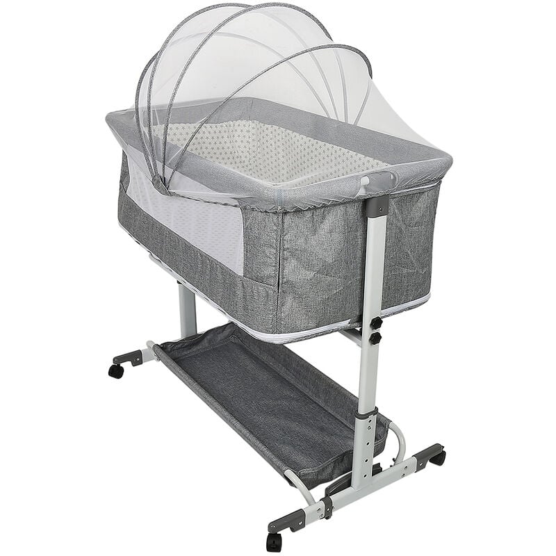 Hofuton 2 en 1 Lit Bébé Parc de Jeu pour Bébé Hauteur Réglable entre 74-90cm Cadre en Aluminium Gris