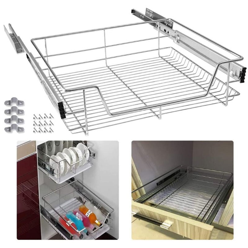 Hofuton 2 x Tiroir Téléscopique de Cuisine Panier de Rangement Coulissant Cuisine (pour Placard 46 cm)
