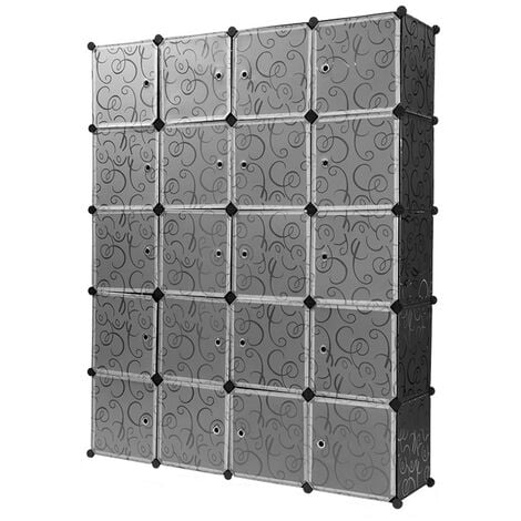 Hofuton 20 Cubes Armoire de Chambre avec Porte Meuble de Rangement avec Penderie Modulable Tige à Vêtements pour Vêtement Chaussure
