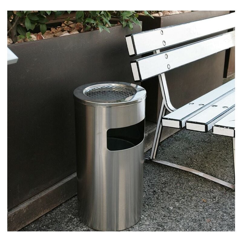 Hofuton 30L Poubelle en acier inoxydable avec Cendrier 60.5 x 24.5cm Argent