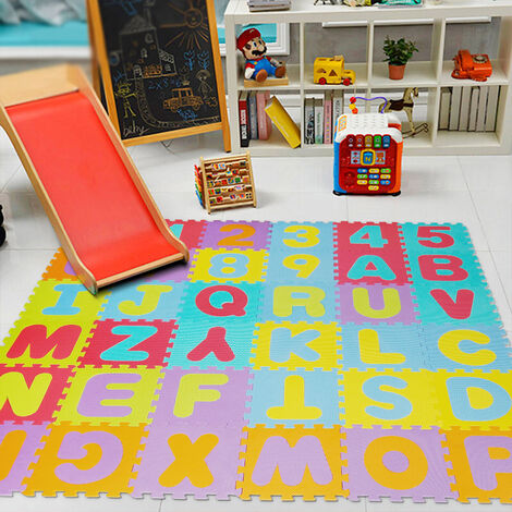 Hofuton 36 Pcs Tapis Éducatif EVA Mousse Enfants Jouet Tapis Puzzle Coussin Pad Multicolore Alphabet Lettre et Numéros Petits Blocs Tapis Doux pour Enfants Intérieur Décor Fitness Yoga Tapis