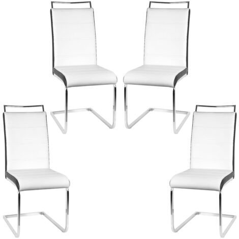 Hofuton 4 Chaises de Salle à Manger ou Cuisine avec Assise Rembourrée et Piètement Chromé Blanc+Noir