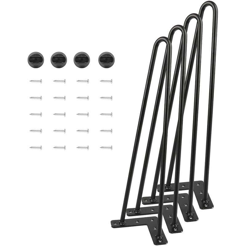 Hofuton 4-Pack Pieds de Table pour Meubles et Bureau en Acier 2 tiges 50 cm Noir