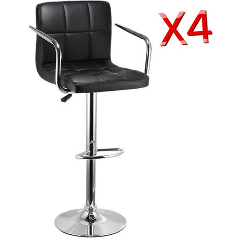 Hofuton 4 X Tabouret de Bar, Réglable en Hauteur & Rotatif Tabouret de Travail en Cuir Synthétique, Noir