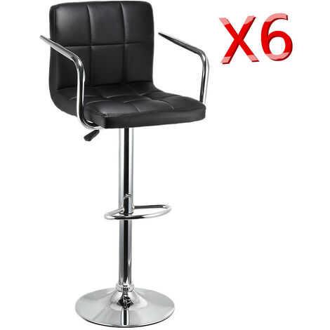 Hofuton 6 X Tabouret de Bar, Réglable en Hauteur & Rotatif Tabouret de Travail en Cuir Synthétique, Noir