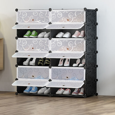 Hofuton Armoire à Chaussures Meuble à Chaussures Etagère Avec Portes Plastique 12 Cubes Facile à Monter, Etagère de Rangement Pratique
