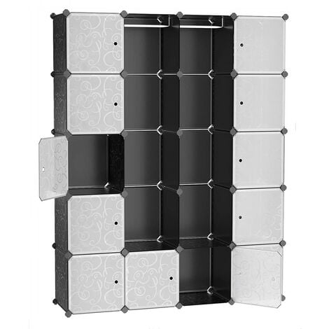 Hofuton Armoire de Chambre Rangement 20 Cubes, Armoire Portable DIY, 2 Tiges Suspendues, Cadre Métal, Modulaire en Plastique