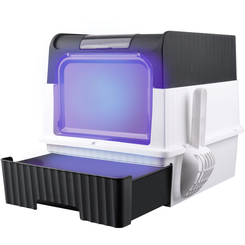 Hofuton Bac à Litière pour Chat, Maison de Toilette pour Chat Fermé, Stérilisation et Désodorisation aux Ultraviolets, Noir