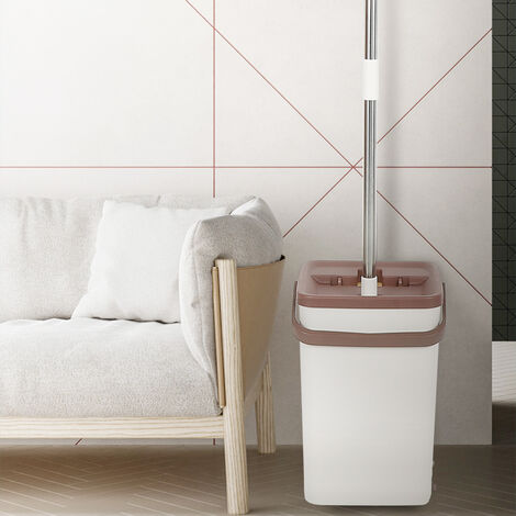 Hofuton Balai à tête pivotante + Seau à double compartiment + 2 Serpillères, marron