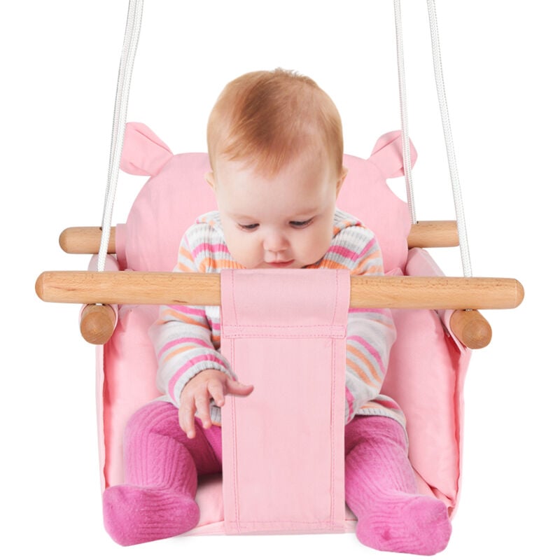 Hofuton Balançoire Interieur pour Bébé et Enfants, Siège Balançoire en Bois et en Coton, Baby Swing, Rose